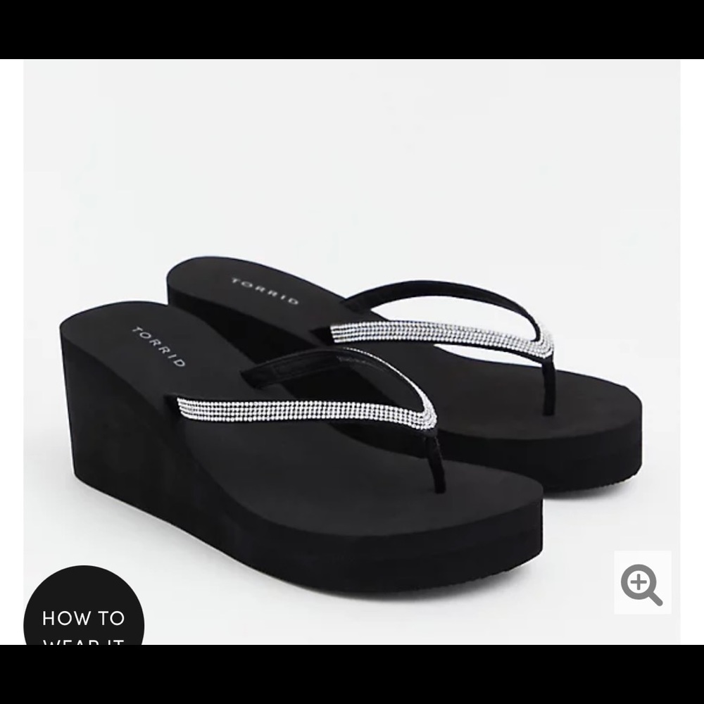 Black rhinestone wedge sandals